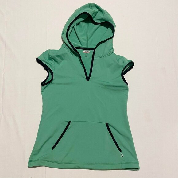 Danskin Now Womens Size Small Green Pullover Short Cap Sleeve Vneck Hoodie - Picture 16 of 16